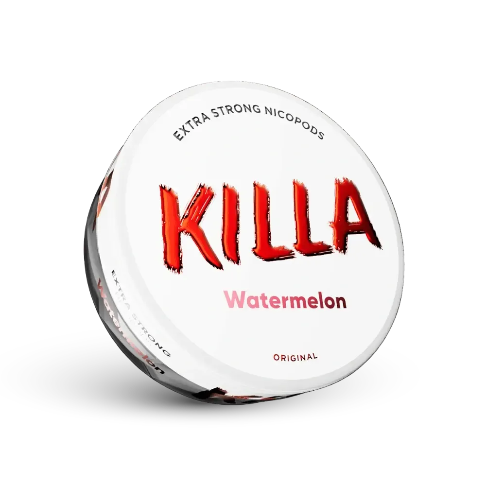 Killa Watermelon Extra Strong Nicotine Pouches Doze cu logo roșu și aromă de pepene verde
